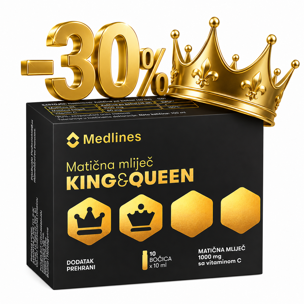 % Medlines Matična mliječ 10 bočica x 1000 mg King and Queen ROK 7/27